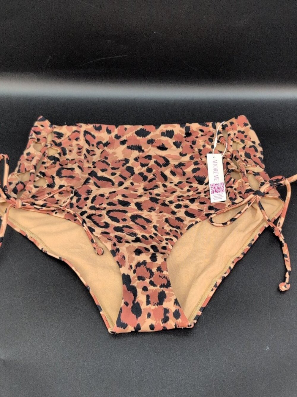 Adore Me Tatiana High Waist Lace-Up Swim Bottom Medium Leopard Print NWT